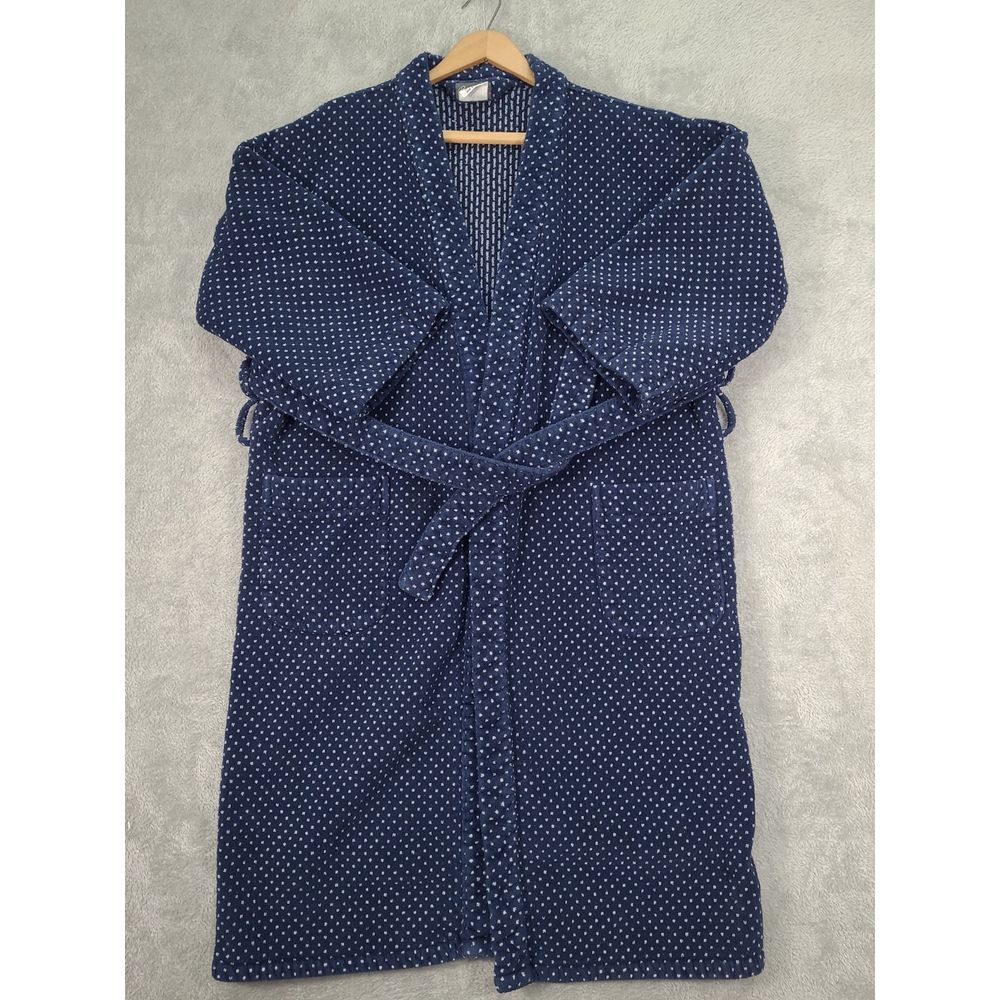 vintage Reed St James Men Robe Terry Cloth Bath polka dot Blue heavy plush
